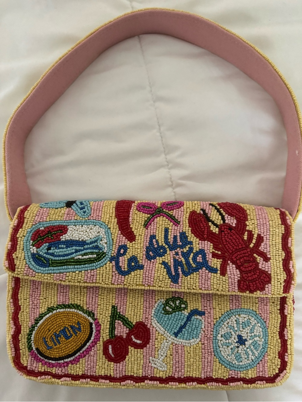 America & Beyond NWOT Beaded Pink Lemonade Shoulder Bag